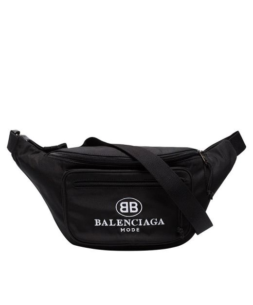 Best Quality Black Canvas Double Zip Pockets White Brand BB Logo Signature—Faux Balenciaga Men'S Insert Buckle Belt Bag