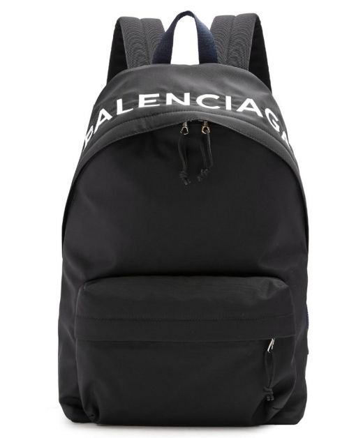 Replica Balenciaga Unisex Black Nylon White Brand Logo Cotton Detail Zip Closure Casual Style Backpack