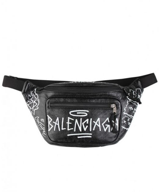 Imitated Balenciaga Explorer White Patterned Black Lambskin Double Zip Compartment Soft Belt Bag For Men