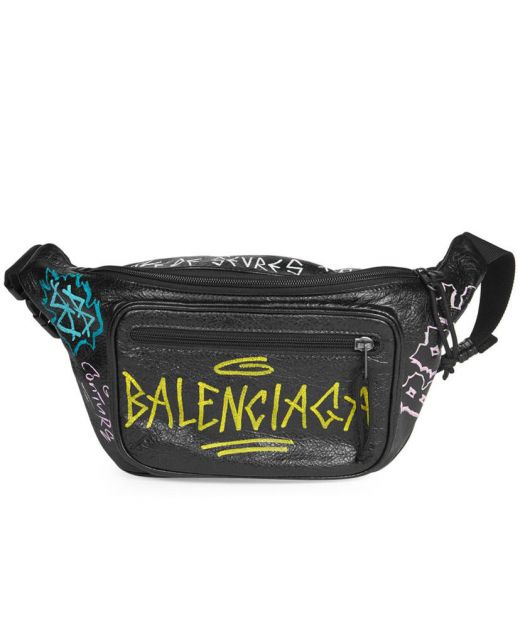Low Price Black Lambskin Colorful Lettering Graffiti Zip Closure Explorer—Replica Balenciaga Men'S Belt Bag