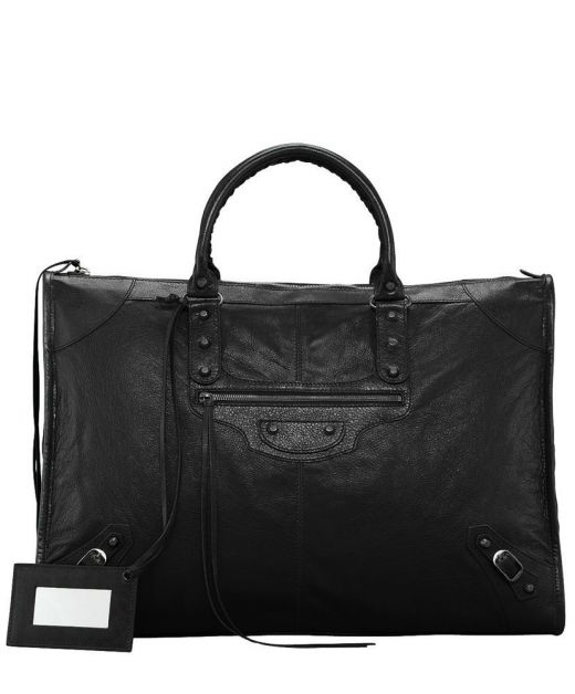 Low Price Black Leather Top Handle Zip Closure Design Fringed Rivet Detail Weekender—Replica Saint Laurent Handbag For Ladies