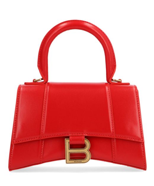 High End Red Leather Braided Handle Flap Letter B Detail Magnetic Closure Hourglass Small—Clone Balenciaga Women'S Top Handle Bag