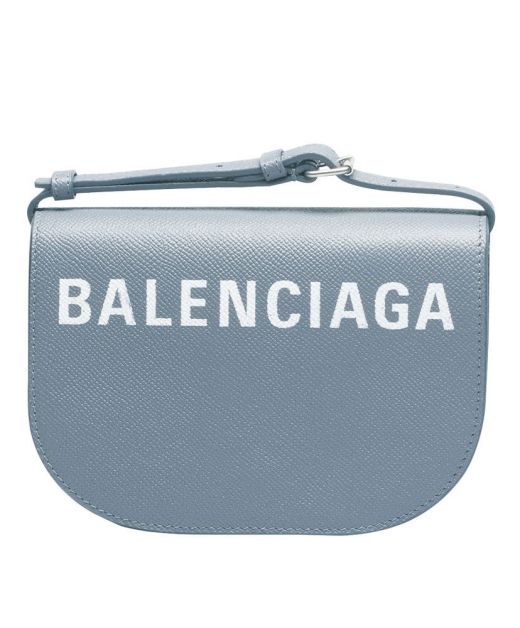 Top Quality Blue Leather Magnetic Closure Design White Logo Signature Ville—Clone Balenciaga Cute Crossbody Bag For Ladies