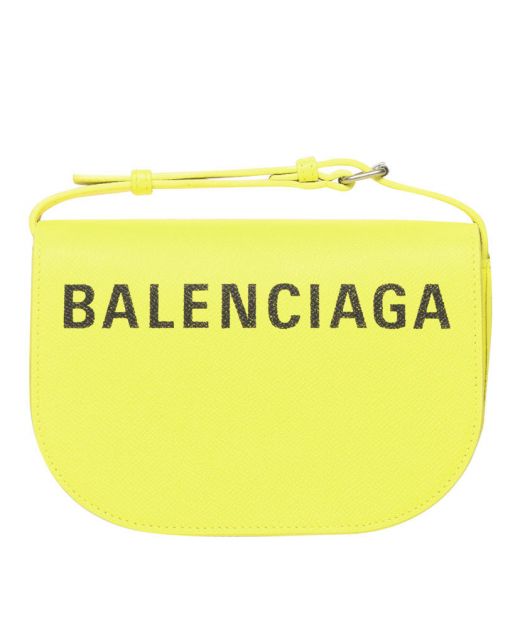 Fake Balenciaga Ville Yellow Leather Flap Magnetic Buckle Black Brand Logo Design Women's Delicate Crossbody Bag