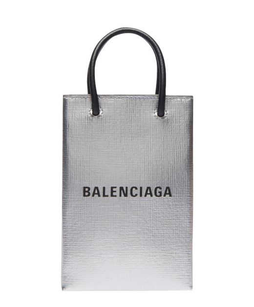 Good Review Silver Shiny Leather Magnetic Buckle Detail Black Handle Signed—Imitated Balenciaga Women'S Shopping Bag
