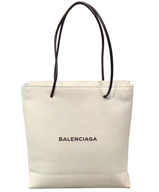 Fake Balenciaga New White Leather Silver Hardware Zip Top Handle Black Signature Women'S Tote Bag