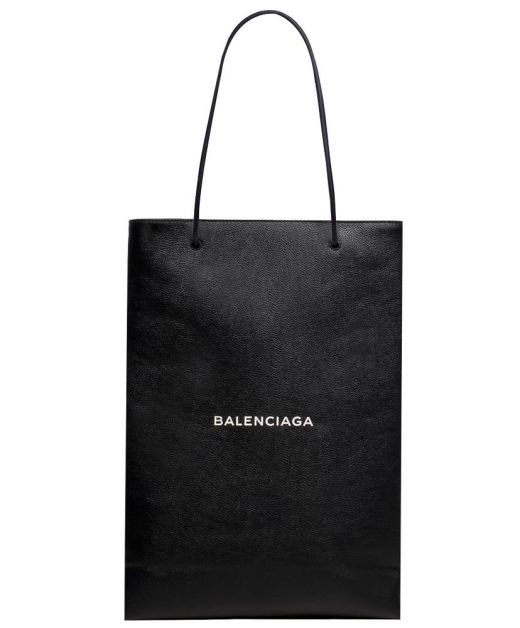 Hot Selling Black Grain Leather Top Handle Zip Ring Handle White Signature—Faux Balenciaga Shopping Tote Bag For Ladies