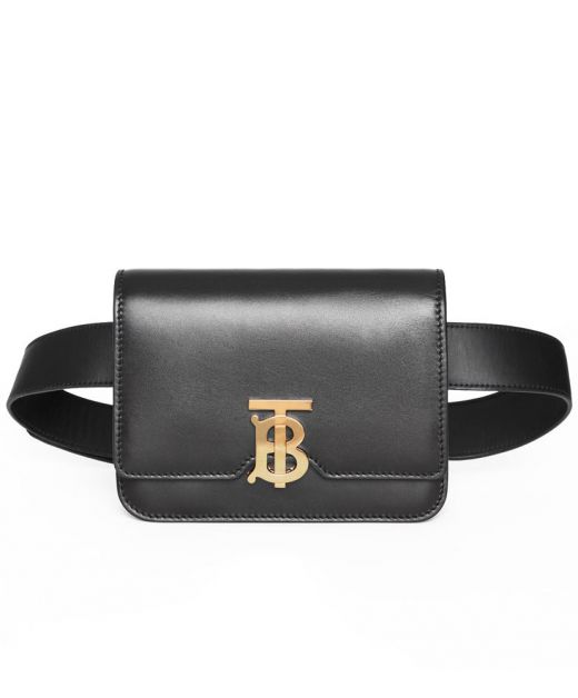 Detachable Strap Soft Black Leather Yellow TB Monogram Hardware Clutch Function - Ladies' Imitation Burberry Mini Belt Bag