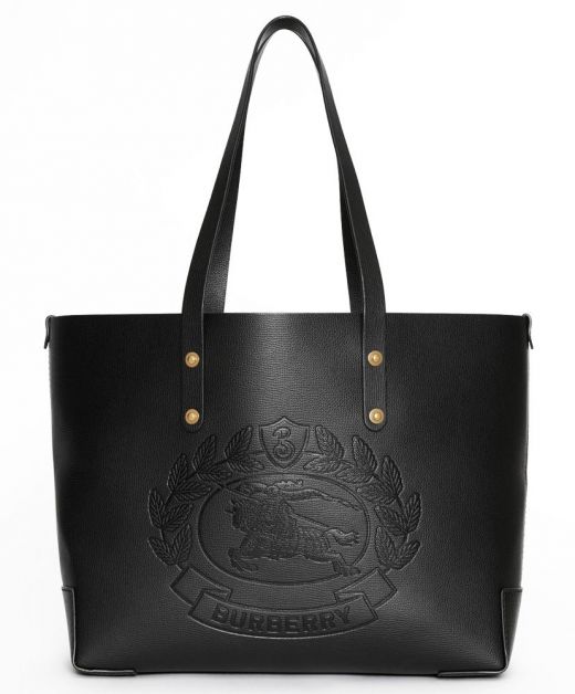 Women's Simple Replica Burberry Embossed Signature Equestrian Knight Crest Pattern Black Leather Shoulder Bag