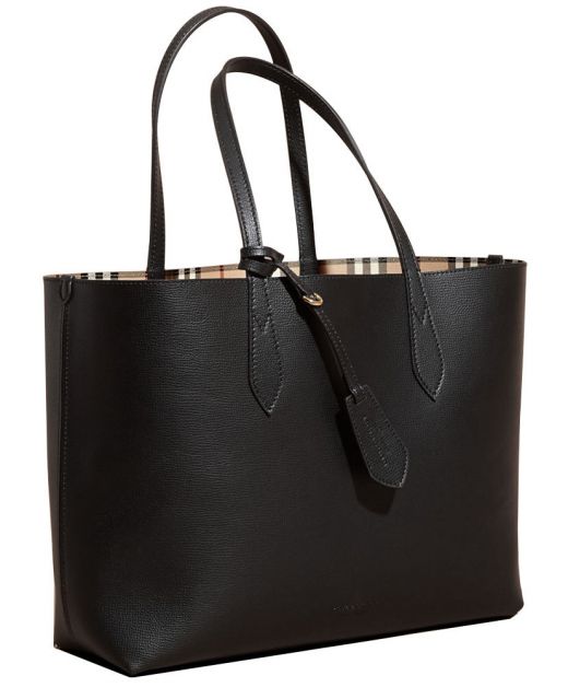 High-end Black Cowhide Leather Signature Haymarket Check Reversible Usage - Women's Knockoff Burberry Large Tote Bag