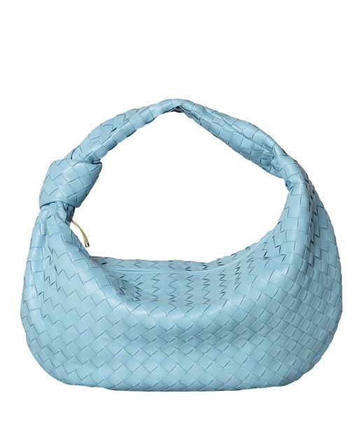 Online Light Blue Intrecciato Textured Curved Knotted Strap Zip Closure Jodie—Replica Bottega Veneta Tote For Women