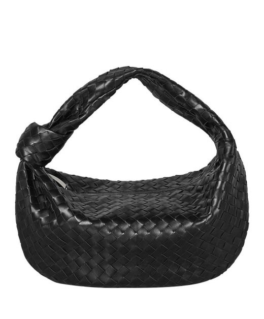 Replica Bottega Veneta Jodie Black Teen Intrecciato Leather Zip Closure Knot Detail Top Handle Shoulder Bag For Ladies