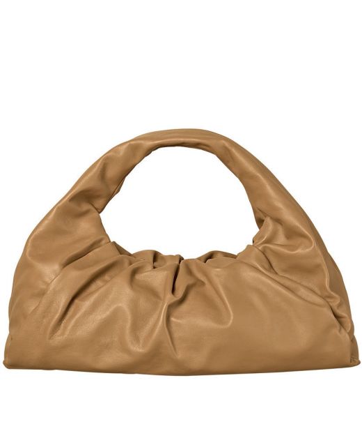 For Sale Brown Leather Magnetic Closure Round Strap Outline Pouch—Faux Bottega Veneta Simple Shoulder Bag For Women