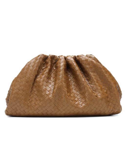 Best Site Bottega Veneta Brown Leather Intrecciato Craft Magnetic Closure Pouch—Imitated Large Classic Ladies Clutch
