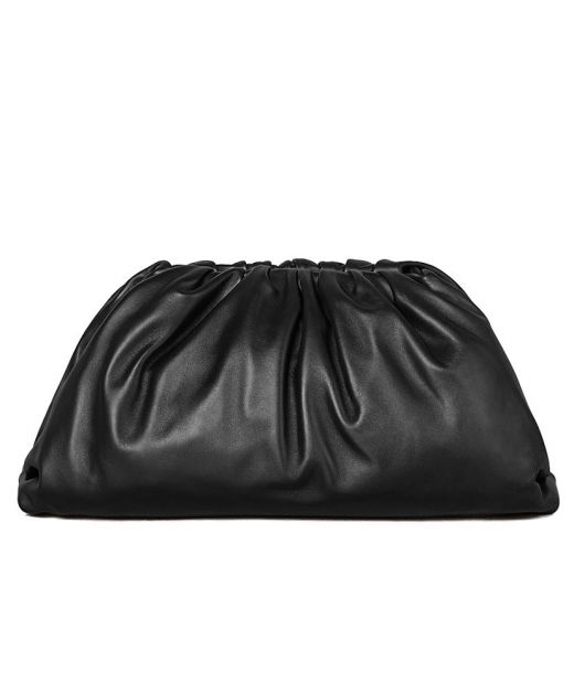 For Sale Magnetic Border Closure Black Wrinkled Leather Pouch—Replica Bottega Veneta Ladies Clutch For Banquet