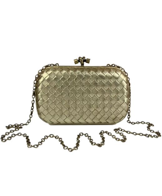 For Sale Shiny Gold Look Intreccio Brass Knot Push Lock—Imitated Bottega Veneta Ladies Gorgeous Chain Clutch