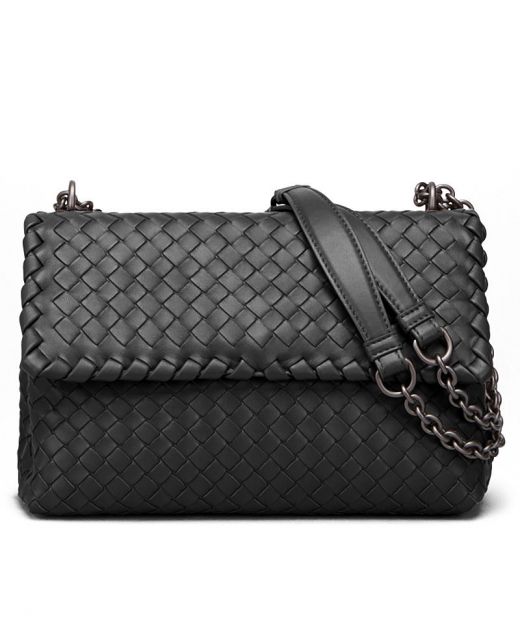 Black Intreccio Textured Flap Magnetic Closure Black Accessories Olimpia—Fake Bottega Veneta Shoulder Bag For Ladies