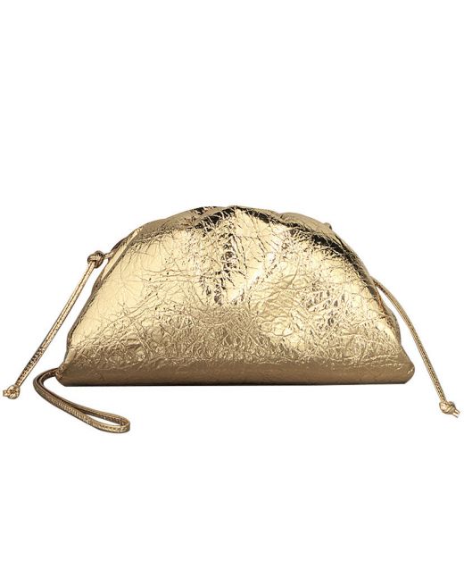 Replica Bottega Veneta Pouch Women'S Gold Crinkled Leather Shoulder Strap Magnetic Border Closure Design Mini Bag