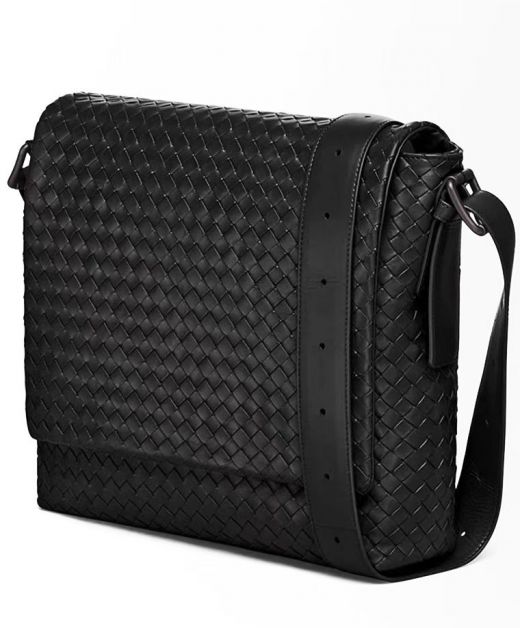 Low Price Black Intreccio Woven Leather Flap Open Pocket—Faux Bottega Veneta Medium Men's Rectangular Crossbody Bag