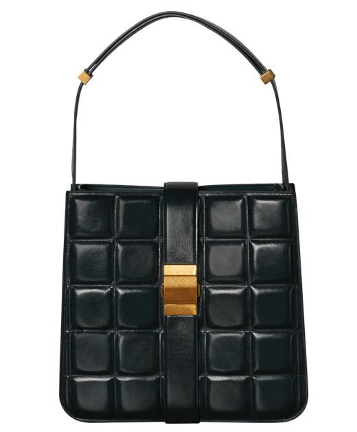 Best Black Leather Intreccio Texture Gold Push Closure Top Strap Padded Marie—Replica Bottega Veneta Women'S Shoulder Bag