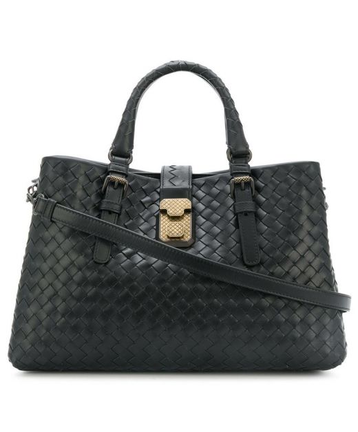 High End Black Intreccio Leather Top Handle Multi Toner—Replica Bottega Veneta Ladies  Functional Roma Tote Bag