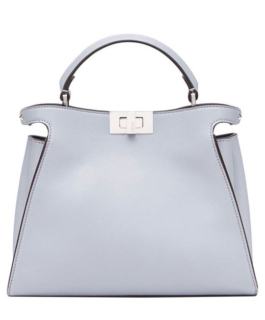 Discounted Light Blue Leather Side Silver Twist Lock Top Handle Peekaboo Iconic Essentially—Replica Fendi Tote For Female
