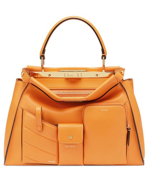 Top Quality Orange Look Gold Hardware Double Compartment Three Front Peekaboo Pockets—Clone Fendi Top Single Handle Bag