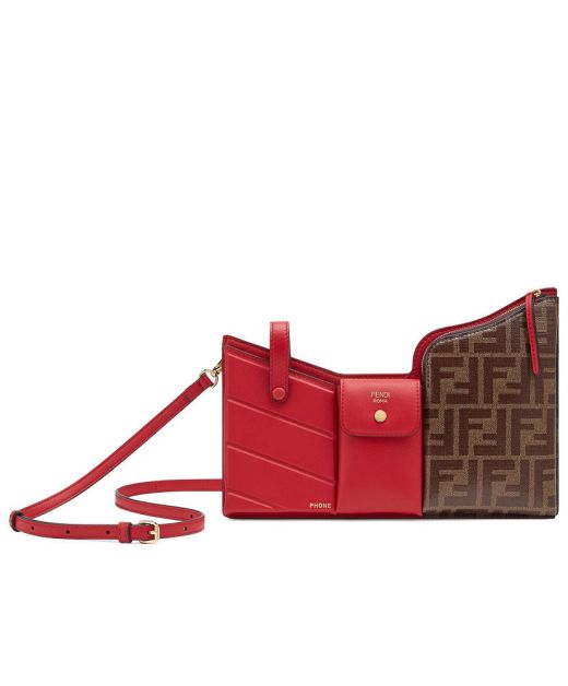 Hot Selling Red Snap Closure Brown FF Pattern Zipper Design Three Pockets—Replica Fendi Women'S Shoulder Bag