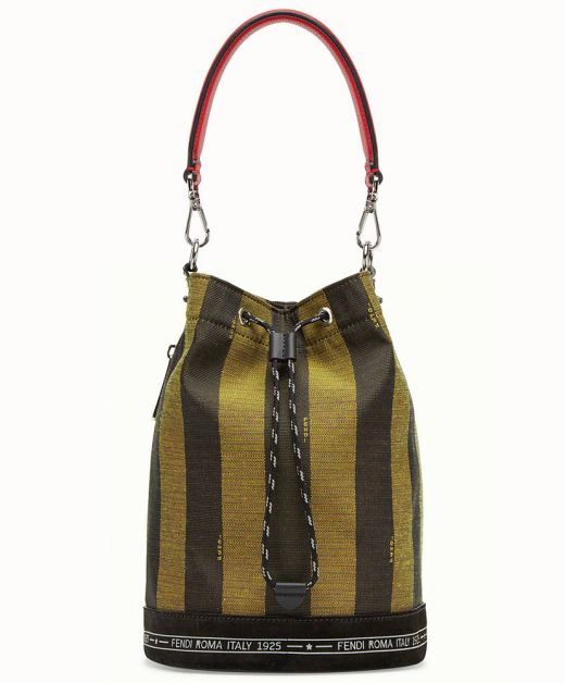 Low Price Brown Pequin Striped Canvas Drawstring Closure Red Handle Mon Tresor—Replica Fendi Tricolor Shoulder Bag
