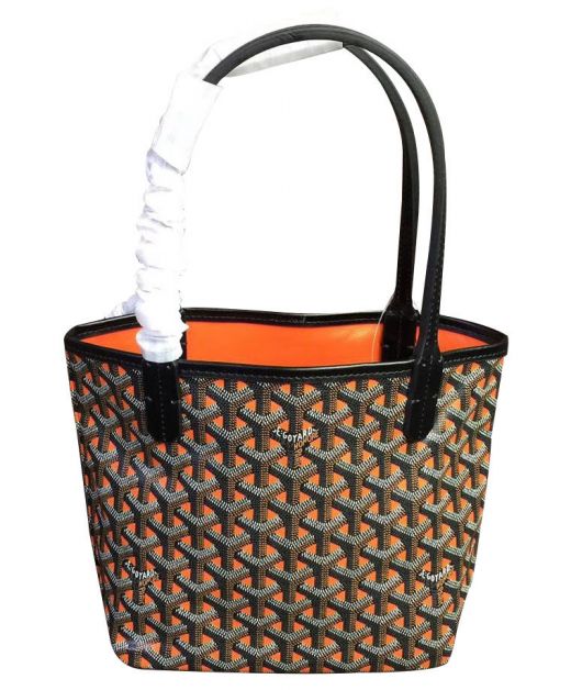 Orange Lining Goyardine Herringbone Canvas Black Leather Trim - Cheapest Replica Goyard Mini Shoulder Bag Website For Ladies