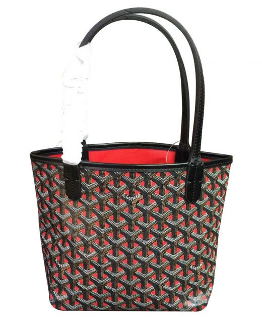 Women's Replica Goyard Mini Reversible Classic Intensive Chevron Print Open Top Pochette Gift Red & Black Two-tone Tote Bag