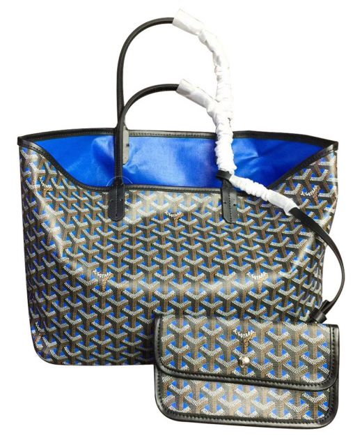 Delicate Blue Lined Black Chevron Pattern Fabric Top Handles - Big Discount Replica Goyard Saint Louis Tote Bag For Women