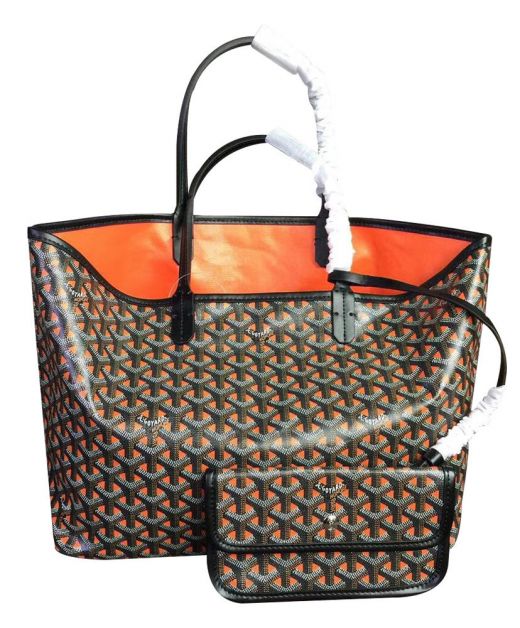 Best-selling Women's Imitation Goyard Saint Louis Claire Voie Black & Orange Classic Herringbone Print Two-side Usage Tote Bag