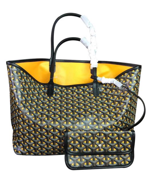 Black & Yellow Goyardine Canvas & Chevroches - Replica Goyard Medium Saint Louis Claire Voie Reversible Bag For Women