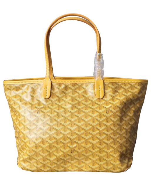 Women's Replica Goyard Artois Goyardine Canvas & Chevroches Calf Leather Zipped Top Medium Yellow Tote Bag USA