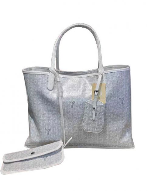 Girls' Light Grey Chevron Canvas Material Pouch Gift Leather Trim - Faux Goyard Ama Grandbleu Shoulder Bag
