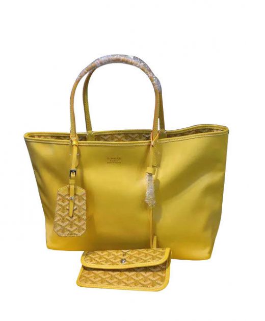 Best Review Women's Imitation Goyard Brand Name Lettering Yellow Ama Grandbleu Chevron Tag Oversized Tote Bag