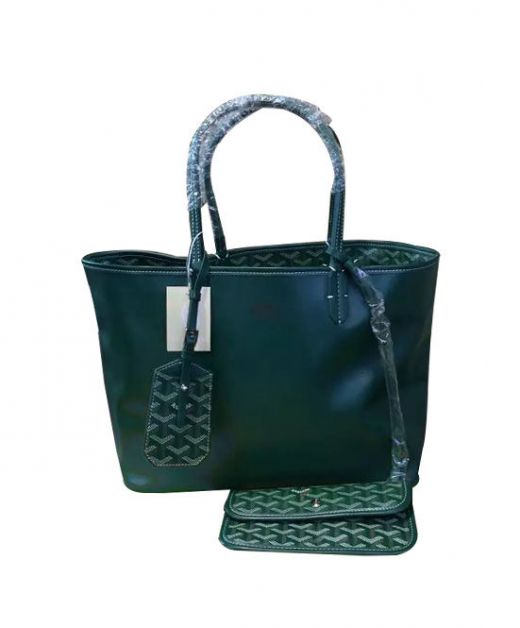 Women's Green Goyardine Chevron Canvas Leather Trim Pouch Present - Replica Goyard Medium Tote Bag America