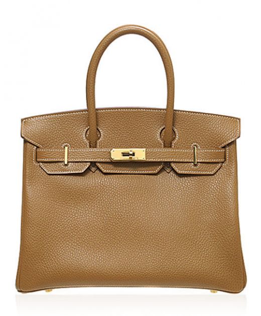 Imitation Hermes Birkin 30CM Khaki Cowhide Leather Yellow Gold Plated Turn Lock Round Top Handles Lady Rouch Bag
