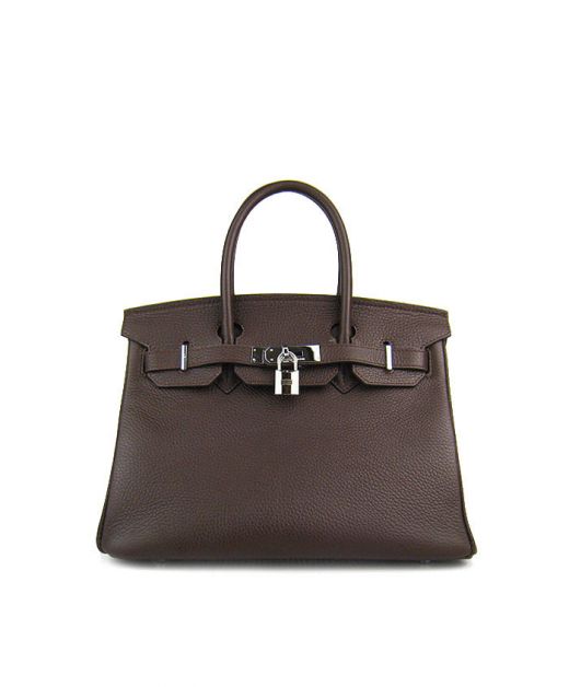 Faux Hermes Birkin 30 Silver Padlock Belt Strap Detail Dark Coffee Cowhide Leather Tote Bag For Ladies Online