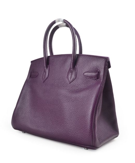 Latest Purple Cowhide Leather Silver Hardware Turn Buckle Closure Birkin 30 - Faux Hermes Belt Detail Female Flap Bag