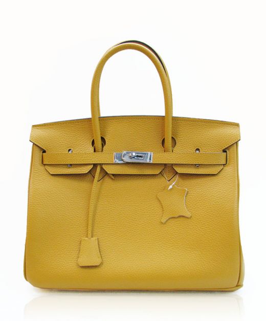 Top Sale Birkin 35 Silver Hardware Belt Strap Round Top Handles - Imitated Hermes Yellow Togo Leather Fancy Flap Bag Online