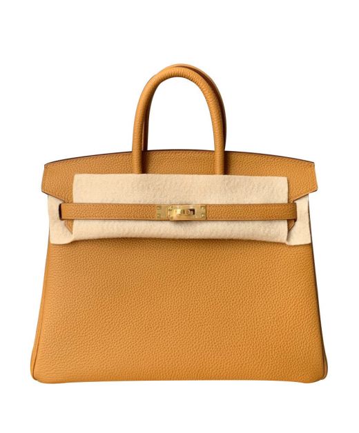 Fake Hermes Birkin 25 Orange Togo Leather Yellow Gold Hardware Belt Detail Lady Double Top Handles Touch Bag