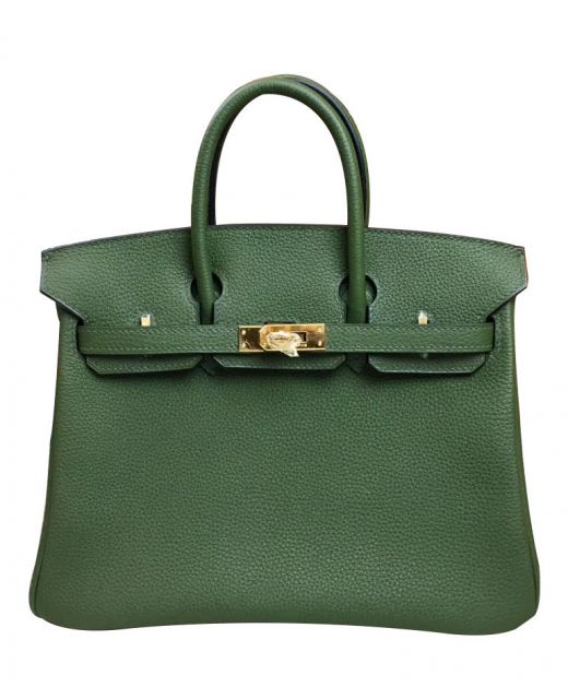 Latest Styles Green Togo Leather Yellow Gold Turn Lock Petaline Front Flap - Fake Hermes Women's Birkin 25 Double Handles Handbag