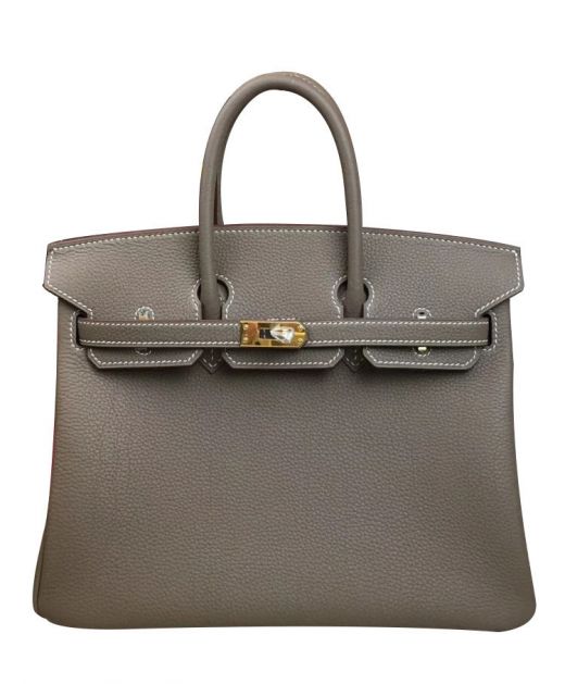 Replica Hermes Birkin 25 Double Top Handles Belt Strap Turn Lock Grey Togo Leather Women's Flap Bag For Sale