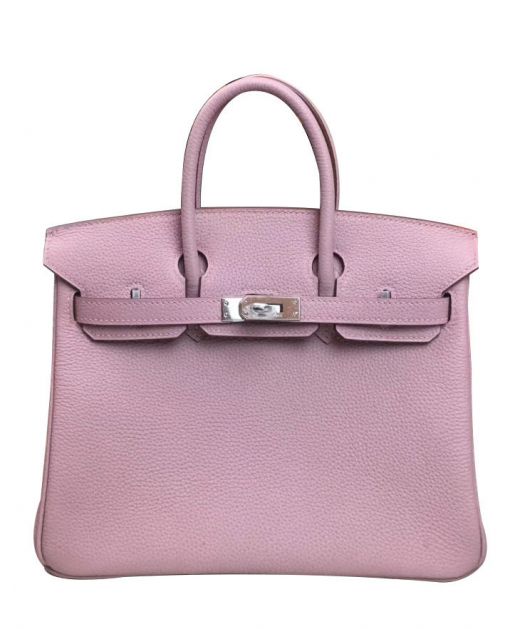 Hot Selling Pink Togo Leather Round Top Handles Blet Turn Buckle Detail Birkin 25 - Replica Hermes Silver Hardware Female Flap Bag