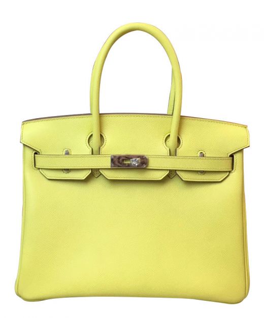 Replica Hermes Birkin 30 Lemon Yellow Epsom Leather Silver Hardware Belt Strap Turn Lock Women's Round Top Handles Bags