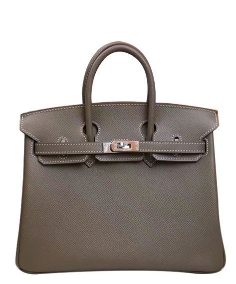 Imitated Hermes Birkin 25 Silver Tone Hardware Fancy Flap Belt & Turn Lock Closure Female Tan Epsom Leather Handbag