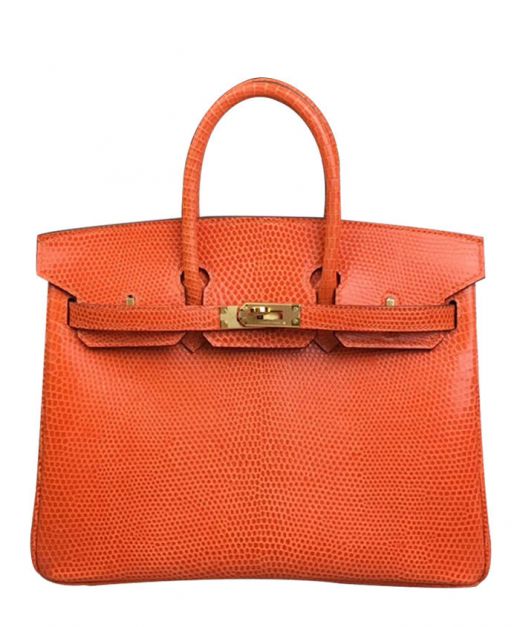 Sweet Style Yellow Gold Hardware Turn Lock Belt Design Fancy Flap Birkin 25 - Imitated Hermes Female Orange Lizard Leather Handbag