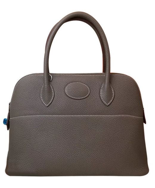 Fashion Bolide 31CM Arched Top Round Double Handles Zipper Closure - Imitated Hermes Women's Light Grey Togo Leather Bag